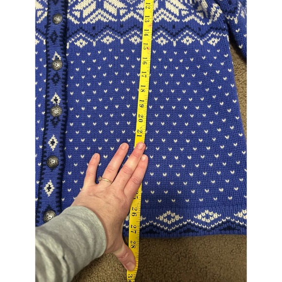 LL Bean Womens Blue Fair Isle Lambswool Cardigan Sweater Snowflake 1X - Picture 9 of 10